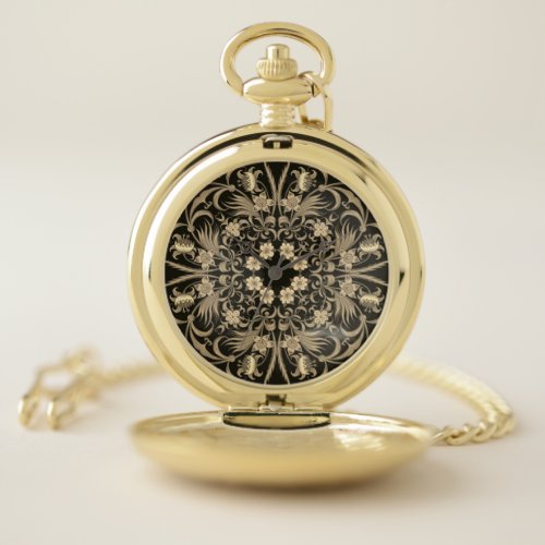 Magenta pink purple artistic mandala pocket watch