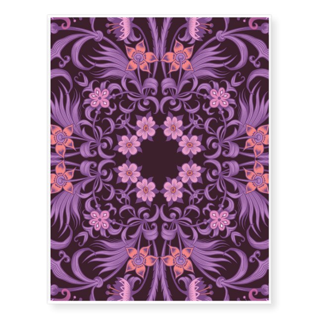 Magenta pink purple artistic mandala temporary tattoos (Front)
