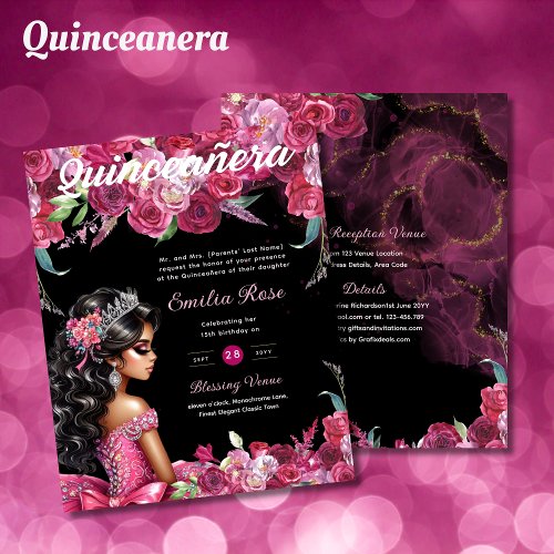Magenta Pink Quinceanera Dress Floral