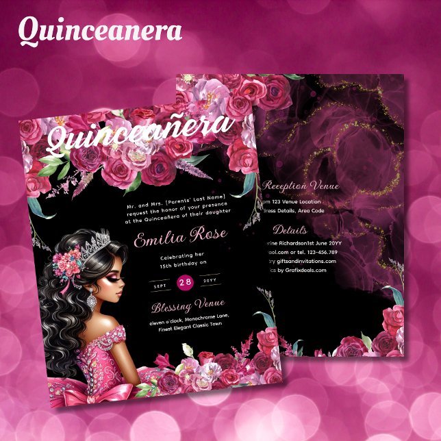 Magenta Pink Quinceanera Dress Floral (Creator Uploaded)