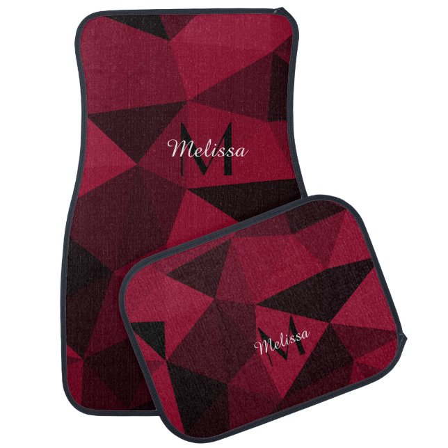 Magenta pink red black geometry pattern Monogram Car Floor Mat (Set)