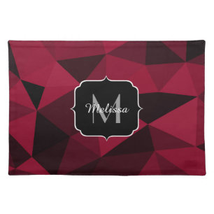 Magenta pink red black geometry pattern Monogram Cloth Placemat