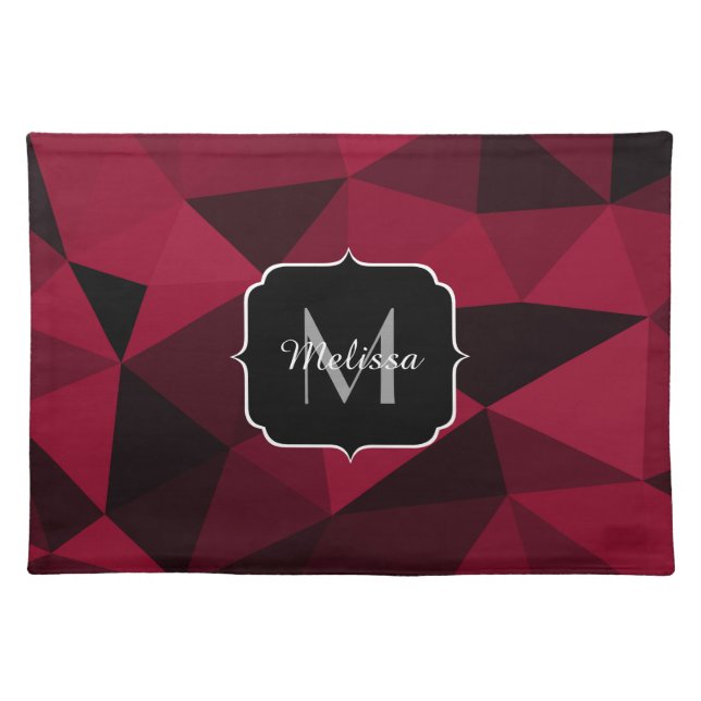Magenta pink red black geometry pattern Monogram Cloth Placemat (Front)