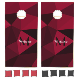 Magenta pink red black geometry pattern Monogram Cornhole Set