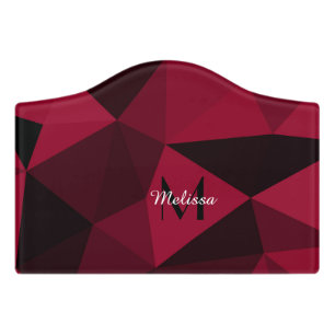 Magenta pink red black geometry pattern Monogram Door Sign