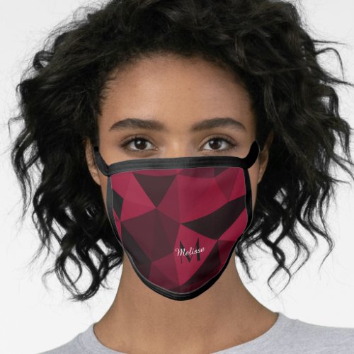 Magenta pink red black geometry pattern Monogram Face Mask