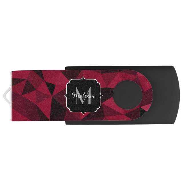 Magenta pink red black geometry pattern Monogram Flash Drive (Back)