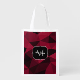 Magenta pink red black geometry pattern Monogram Grocery Bag