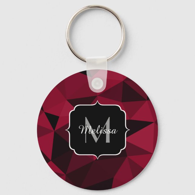 Magenta pink red black geometry pattern Monogram Keychain (Front)