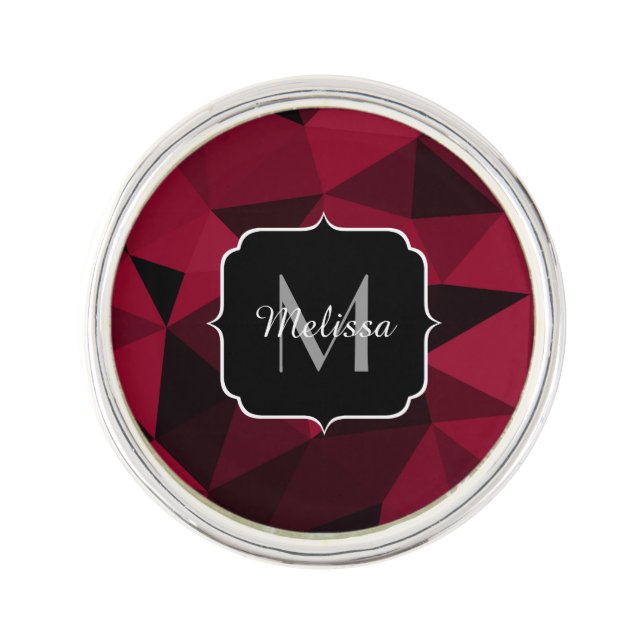 Magenta pink red black geometry pattern Monogram Lapel Pin (Front)