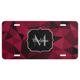 Magenta pink red black geometry pattern Monogram License Plate