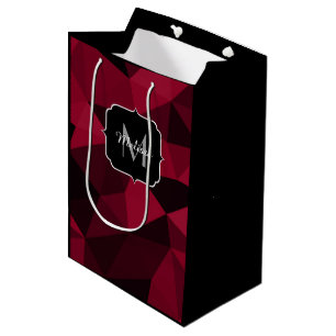 Magenta pink red black geometry pattern Monogram Medium Gift Bag
