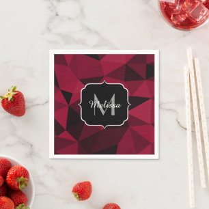 Magenta pink red black geometry pattern Monogram Napkins