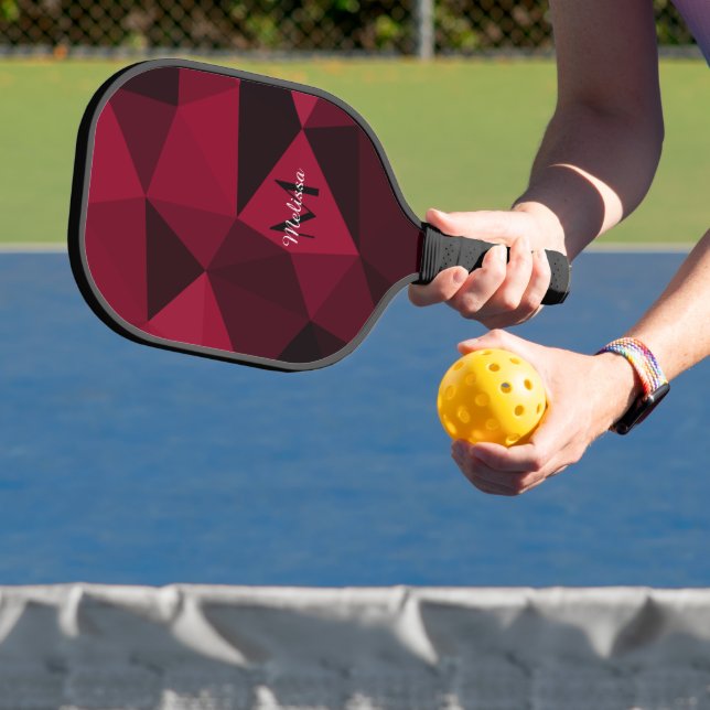 Magenta pink red black geometry pattern Monogram Pickleball Paddle (Insitu)