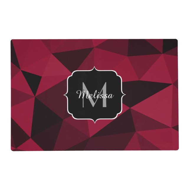 Magenta pink red black geometry pattern Monogram Placemat (Front)