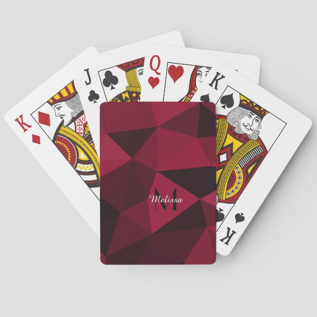 Magenta pink red black geometry pattern Monogram Poker Cards (Back)