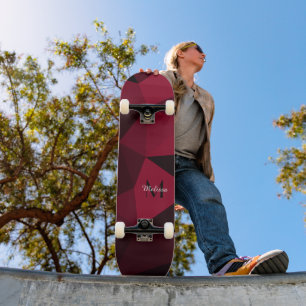 Magenta pink red black geometry pattern Monogram Skateboard
