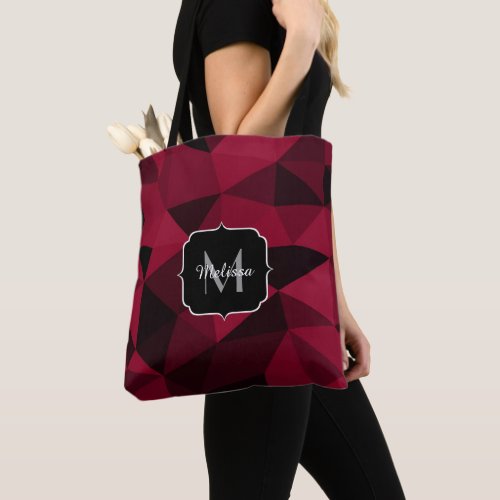 Magenta pink red black geometry pattern Monogram Tote Bag