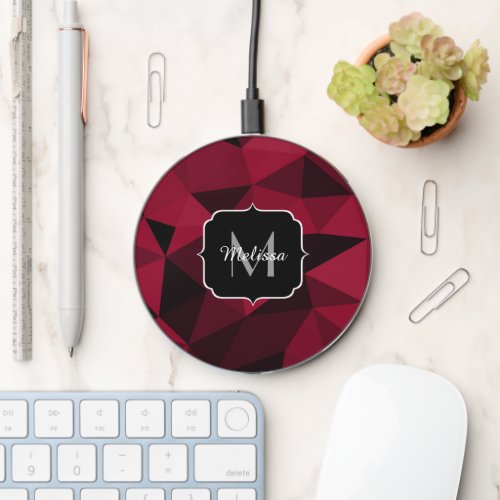 Magenta pink red black geometry pattern Monogram Wireless Charger