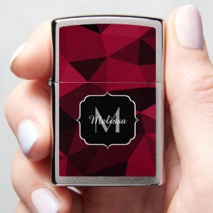 Magenta pink red black geometry pattern Monogram Zippo Lighter