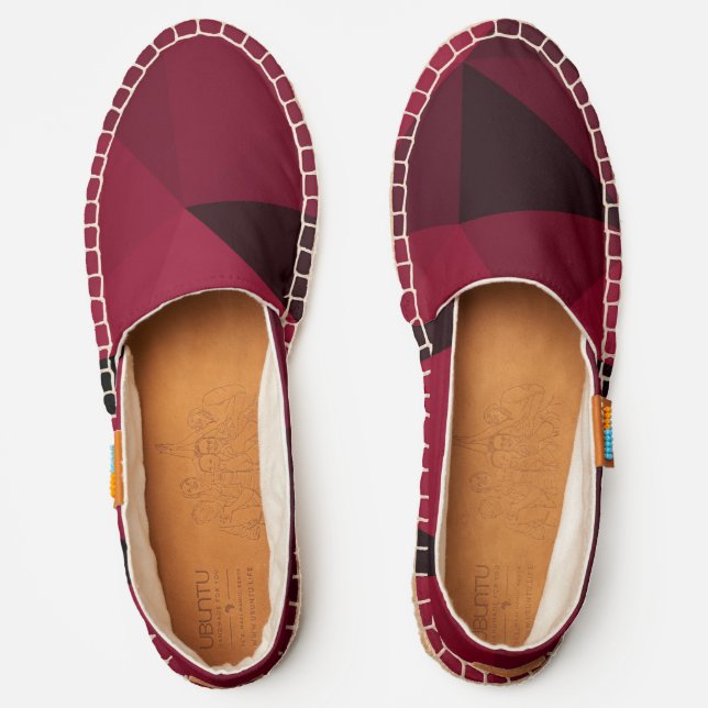 Magenta pink red dark black geometric mesh pattern espadrilles (Front)