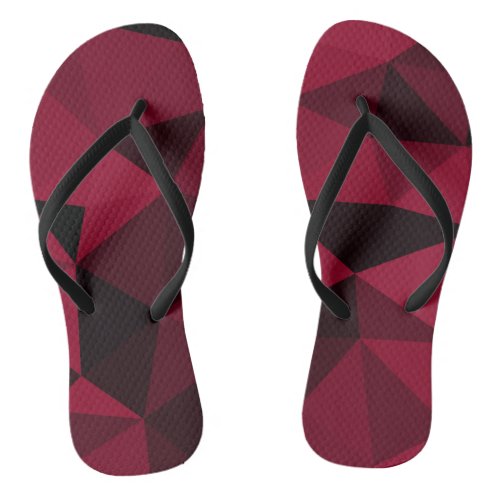 Magenta pink red dark black geometric mesh pattern flip flops