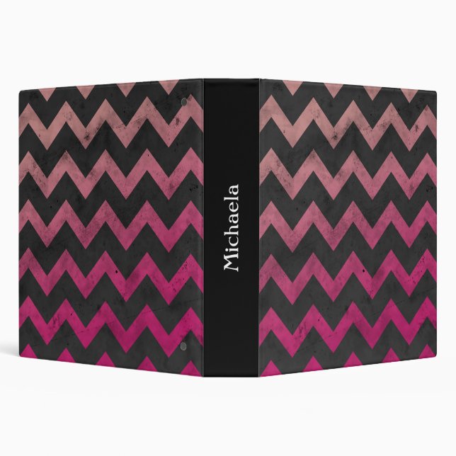 Magenta pink red ombre dark gray chevron pattern 3 ring binder (Background)