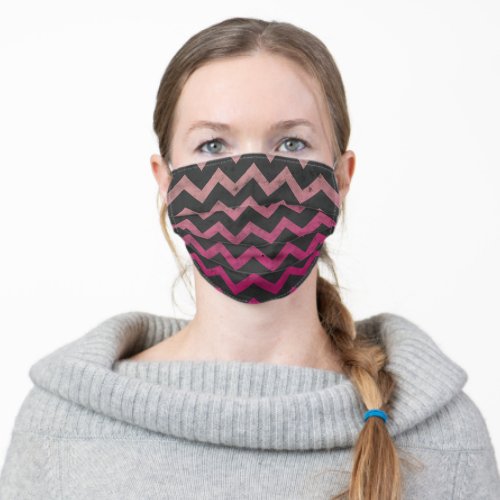 Magenta pink red ombre dark gray chevron pattern adult cloth face mask