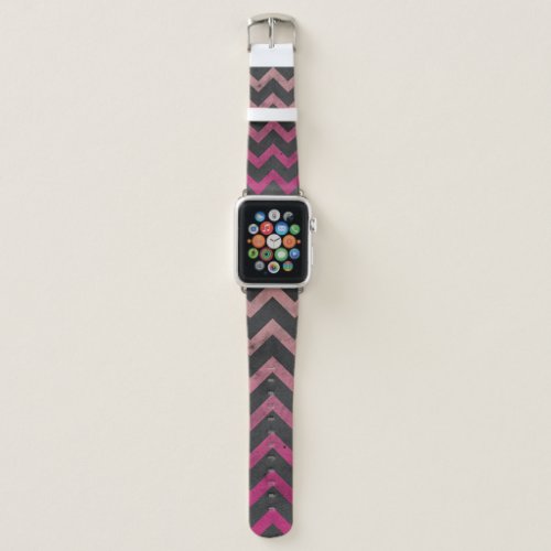 Magenta pink red ombre dark gray chevron pattern apple watch band
