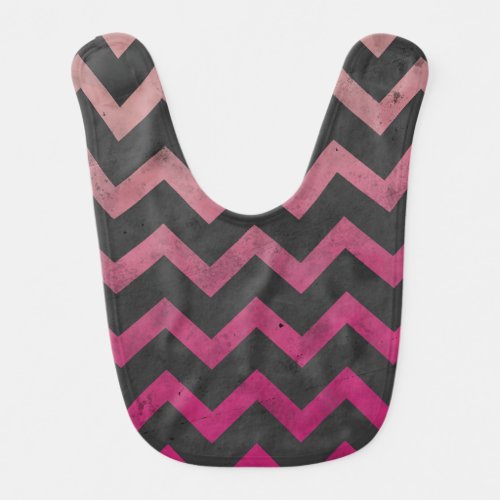 Magenta pink red ombre dark gray chevron pattern baby bib