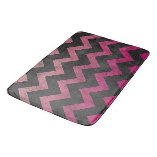 Magenta pink red ombre dark gray chevron pattern bath mat