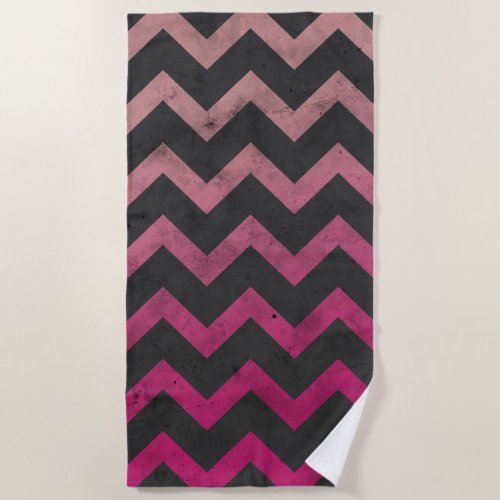 Magenta pink red ombre dark gray chevron pattern beach towel