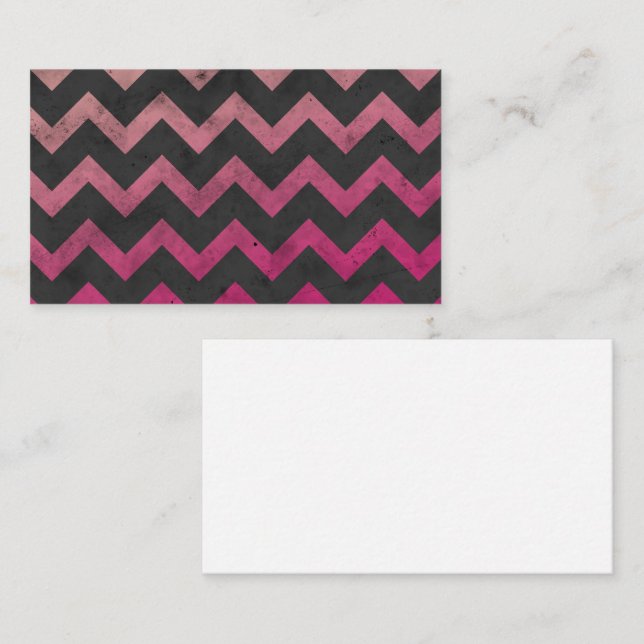 Magenta pink red ombre dark gray chevron pattern business card (Front/Back)