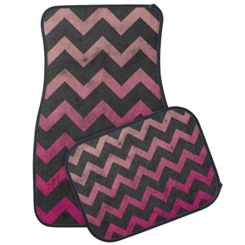 Magenta pink red ombre dark gray chevron pattern car floor mat