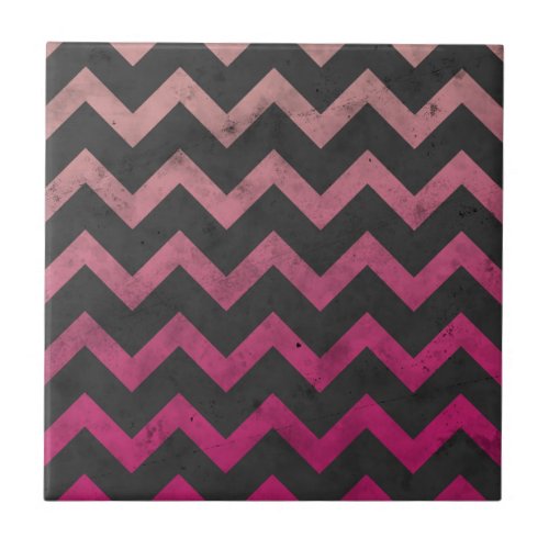 Magenta pink red ombre dark gray chevron pattern ceramic tile