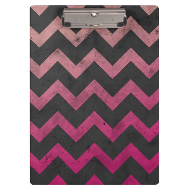 Magenta pink red ombre dark gray chevron pattern clipboard (Front)