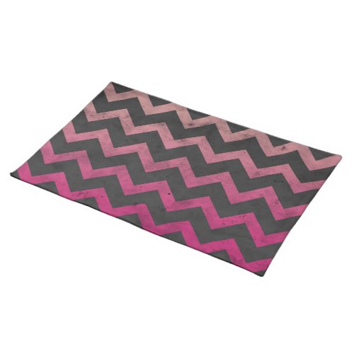 Magenta pink red ombre dark gray chevron pattern cloth placemat