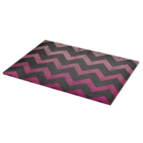 Magenta pink red ombre dark gray chevron pattern cutting board