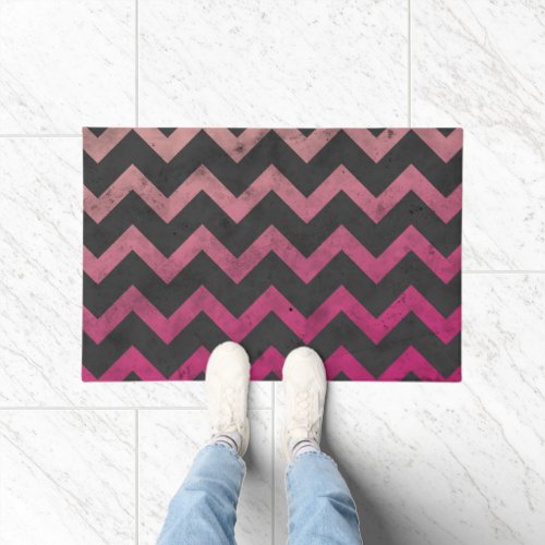 Magenta pink red ombre dark gray chevron pattern doormat