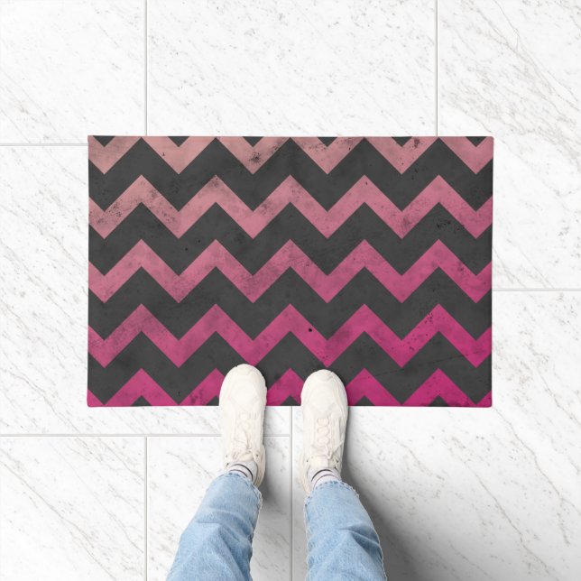 Magenta pink red ombre dark gray chevron pattern doormat (Indoor)