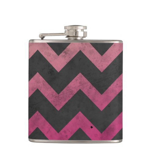 Magenta pink red ombre dark gray chevron pattern flask