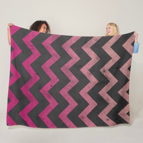 Magenta pink red ombre dark gray chevron pattern fleece blanket