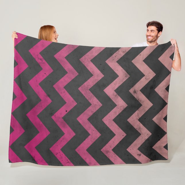 Magenta pink red ombre dark gray chevron pattern fleece blanket (In Situ)