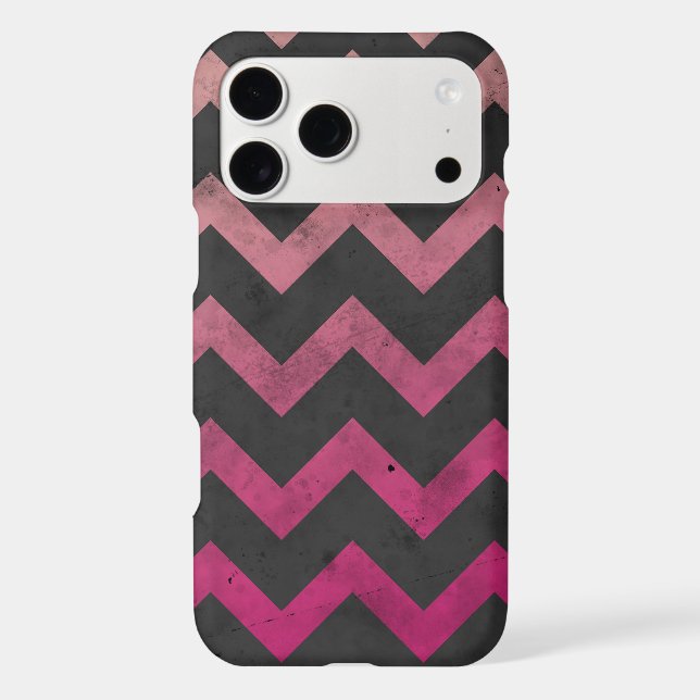 Magenta pink red ombre dark gray chevron pattern iPhone case (Back)