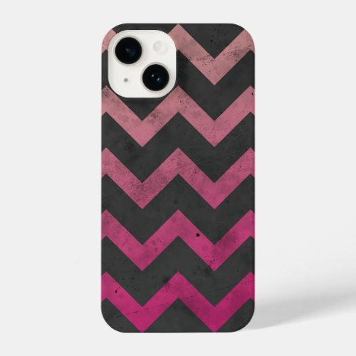 Magenta pink red ombre dark gray chevron pattern iPhone 14 case