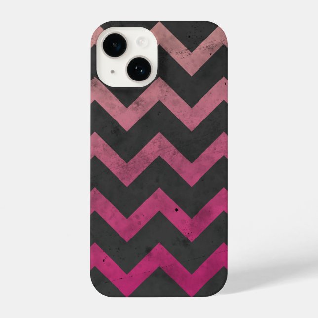 Magenta pink red ombre dark gray chevron pattern iPhone case (Back)