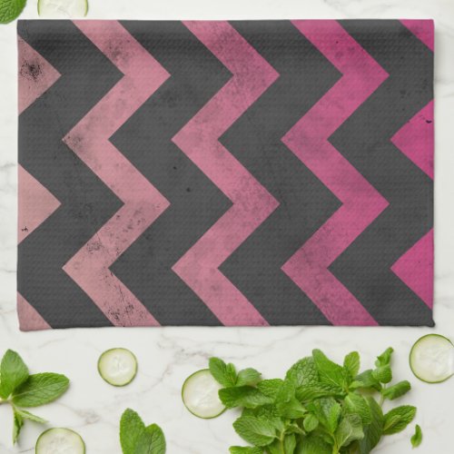 Magenta pink red ombre dark gray chevron pattern kitchen towel