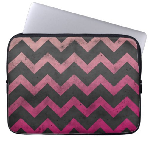 Magenta pink red ombre dark gray chevron pattern laptop sleeve