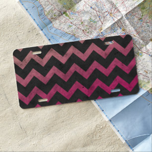 Magenta pink red ombre dark gray chevron pattern license plate