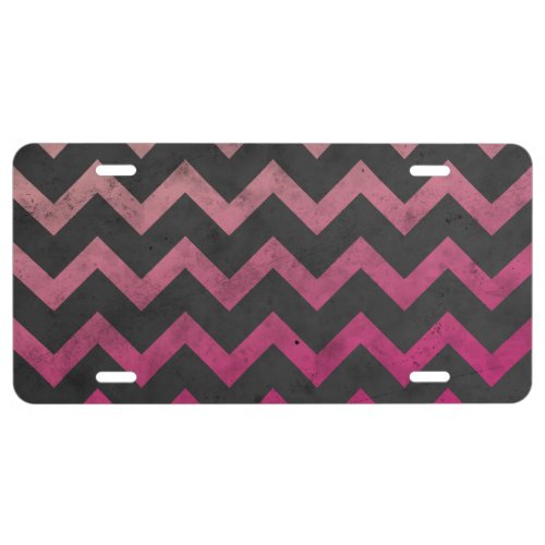 Magenta pink red ombre dark gray chevron pattern license plate